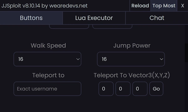 JJSploit character movement control interface